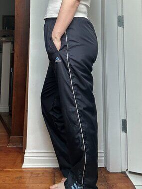 Vintage Adidas Track Pants Navy Zip Ankle Y2K Blokette Mesh Lined Windbreaker